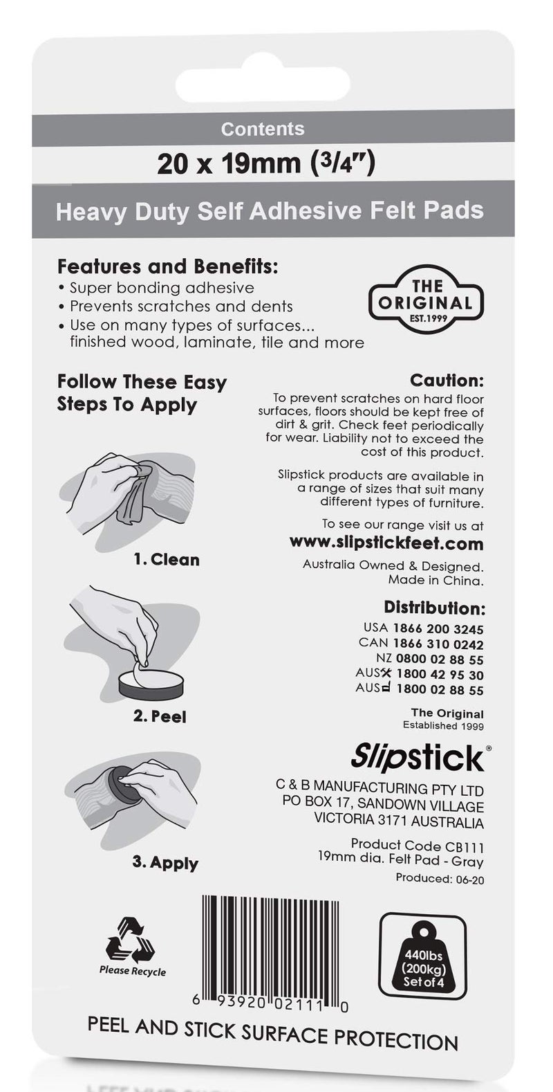 Slipstick Premium Wool Felt Furniture Pads/Small Chair Feet Floor Protectors (3/4 Inch Round) Includes 20 Heavy-Duty Felt Pads with Self Stick Adhesive, Gray, CB111 - Image 5